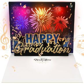 ReliThick 2025 Graduation Fireworks 3D Pop Up Greeting Card Congrats Grad Card Congratulations Personalized Gift Class Of 2025 for High School College University PHD Graduates (Black and Gold)
