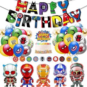 Birthday Decoration,Super theme Birthday Party Supplies, birthday Banner,Balloons,Cake Toppers, Large Foil Balloons for Kid's boy Girls