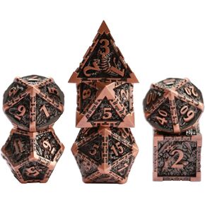 AncientDeer Solid DND Metal Dice Set Role Playing 7PCS Dungeons and Dragons Dice Pathfinder RPG Games DND Dice,Metal dice Set d&d (Red Copper)
