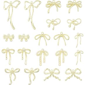 20 PCS Gold Bow Charms for Jewelry Making Alloy Bow Bowknot Charms Golden Bows Dangle Charm Golden Alloy Metal Cute Bows Charm for Earrings Bracelet Necklace Pendant DIY Crafts