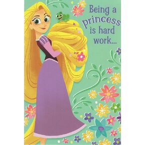 بطاقة عيد ميلاد سعيد Rapunzel - كونك أميرة عمل شاق ... لكنك تفعل ذلك جيدًا! أتمنى أن يكون لديك أفضل عيد ميلاد على الإطلاق!