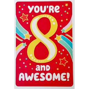 Greeting Card Happy 8th Birthday You're 8 and Awesome Outstanding Wonderful Magnificent Amazing Superb Marvelous and Totally Terrific - Eight Reasons