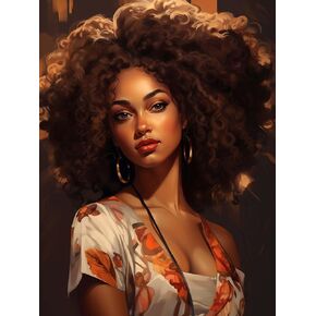 SKRYUIE 5D African Woman Diamond Painting Kits - DIY Diamond Art African American, Full Round Drill - Crystal Embroidery Cross Stitch - Adult Craft for Wall & Office Decor - 12x16 inch