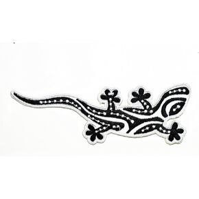 HHO White Black Lizard Gecko Cartoon Patch Embroidered DIY Patches, Cute Applique Sew Iron on Kids Craft Patch for Bags Jackets Jeans Clothes