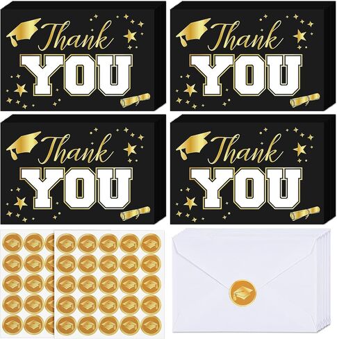 36 Pieces Graduation 2025 Thank You Cards with 36 Envelopes Graduation Cap Greeting Cards Thank You Card with 2 Pcs Grad Sticker Seals for Grads Graduates Teachers Thanks Party Supply(Classic Style) in Saudi Arabia