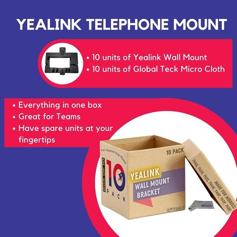 Yealink Wall Mount Bracket (Pack of 10) for Yealink Desk Phones T43U, T42S, T44W, T44U, T40P, T41P and T42G with Global Teck Microfiber Cloth in Kuwait