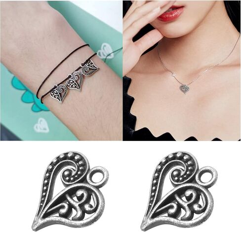 60pcs سحر قلب الرجعية المعلقات DIY المجوهرات صنع الزخارف الزخارف لحلي لقلادة سوار مفاتيح صياغة النتائج الإكسسوارات in Saudi Arabia