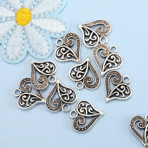 60pcs سحر قلب الرجعية المعلقات DIY المجوهرات صنع الزخارف الزخارف لحلي لقلادة سوار مفاتيح صياغة النتائج الإكسسوارات in Saudi Arabia