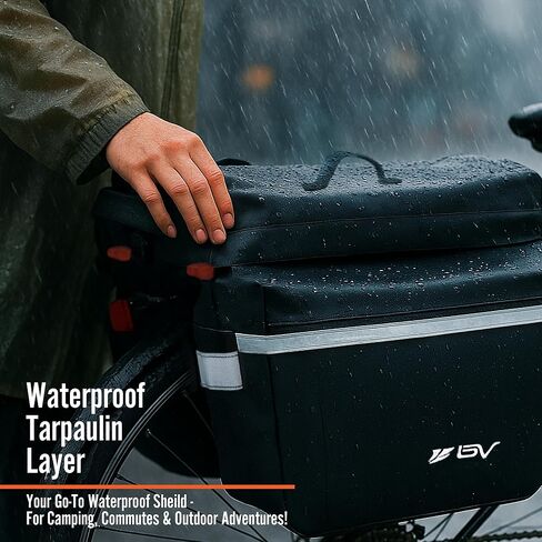 BV Bike Panniers 26L مع خطافات قابلة للتعديل - سلال للدراجات مع مقبض للحمل، حقيبة الدراجة مع زخرفة عاكسة 3M لمزيد من الرؤية - دراجة التنقل السلة تناسب معظم حامل الدراجات in Kuwait