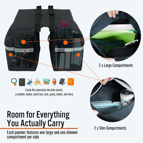 BV Bike Panniers 26L مع خطافات قابلة للتعديل - سلال للدراجات مع مقبض للحمل، حقيبة الدراجة مع زخرفة عاكسة 3M لمزيد من الرؤية - دراجة التنقل السلة تناسب معظم حامل الدراجات in Kuwait