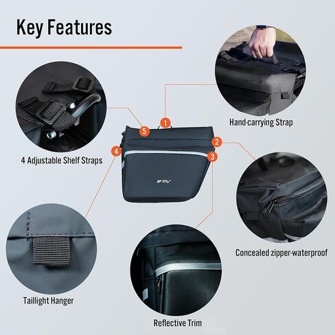BV Bike Panniers 26L مع خطافات قابلة للتعديل - سلال للدراجات مع مقبض للحمل، حقيبة الدراجة مع زخرفة عاكسة 3M لمزيد من الرؤية - دراجة التنقل السلة تناسب معظم حامل الدراجات in Kuwait