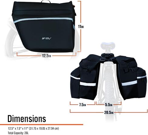 BV Bike Panniers 26L مع خطافات قابلة للتعديل - سلال للدراجات مع مقبض للحمل، حقيبة الدراجة مع زخرفة عاكسة 3M لمزيد من الرؤية - دراجة التنقل السلة تناسب معظم حامل الدراجات in Kuwait