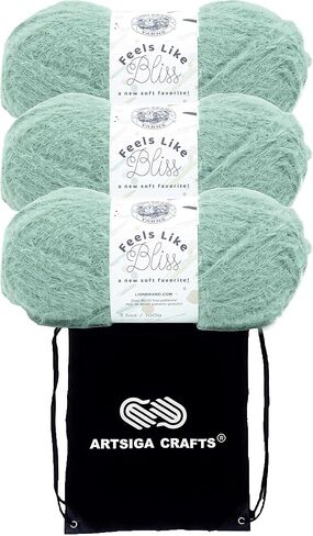 Lion Brand Feels Like Bliss Sage 153-173 (3-Skeins - Same Dye Lot) Chunky Bulky #5 Nylon Yarn for Crocheting and Knitting with Project Bag in Saudi Arabia