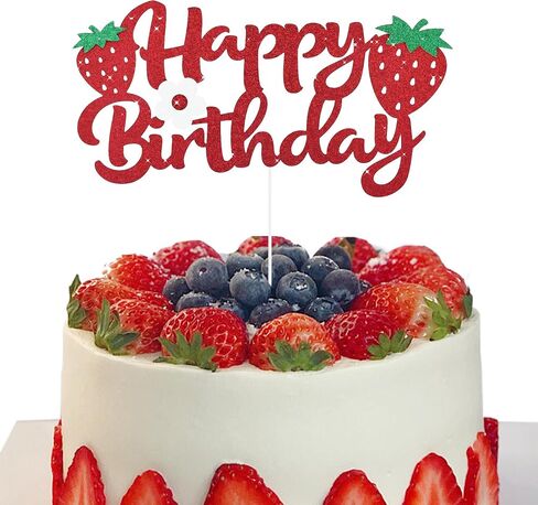 BEISHIDA Happy Birthday Cake Topper Strawberry Cake Topper Birthday Cake Decoration Red Glitter Happy 1st 2nd 3rd Fruit Themed Decoration For Girls Party Supplies in Saudi Arabia