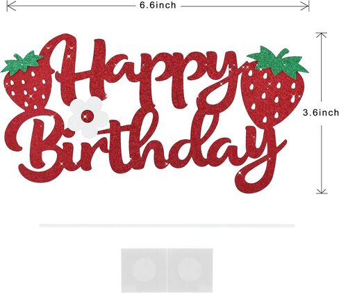 BEISHIDA Happy Birthday Cake Topper Strawberry Cake Topper Birthday Cake Decoration Red Glitter Happy 1st 2nd 3rd Fruit Themed Decoration For Girls Party Supplies in Saudi Arabia