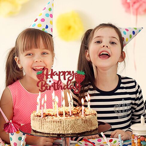 BEISHIDA Happy Birthday Cake Topper Strawberry Cake Topper Birthday Cake Decoration Red Glitter Happy 1st 2nd 3rd Fruit Themed Decoration For Girls Party Supplies in Saudi Arabia