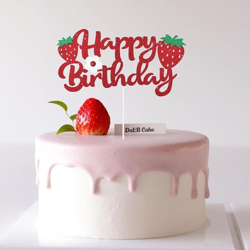 BEISHIDA Happy Birthday Cake Topper Strawberry Cake Topper Birthday Cake Decoration Red Glitter Happy 1st 2nd 3rd Fruit Themed Decoration For Girls Party Supplies in Saudi Arabia