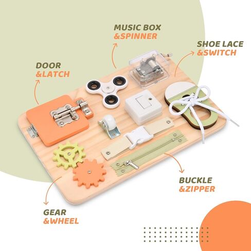 Busy Board for Toddlers - Montessori Educational Fidget Toys for 1 2 3 4 Years Old Baby Gifts - Wooden Sensory Toys for Autistic Children-Preschool Learning Activities for Fine Motor Skills–Travel Toy in Kuwait