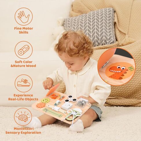 Busy Board for Toddlers - Montessori Educational Fidget Toys for 1 2 3 4 Years Old Baby Gifts - Wooden Sensory Toys for Autistic Children-Preschool Learning Activities for Fine Motor Skills–Travel Toy in Kuwait