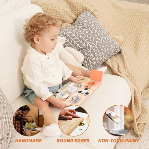 Busy Board for Toddlers - Montessori Educational Fidget Toys for 1 2 3 4 Years Old Baby Gifts - Wooden Sensory Toys for Autistic Children-Preschool Learning Activities for Fine Motor Skills–Travel Toy in Kuwait