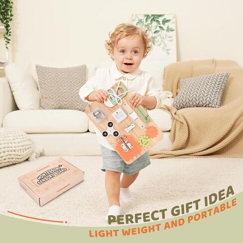 Busy Board for Toddlers - Montessori Educational Fidget Toys for 1 2 3 4 Years Old Baby Gifts - Wooden Sensory Toys for Autistic Children-Preschool Learning Activities for Fine Motor Skills–Travel Toy in Kuwait