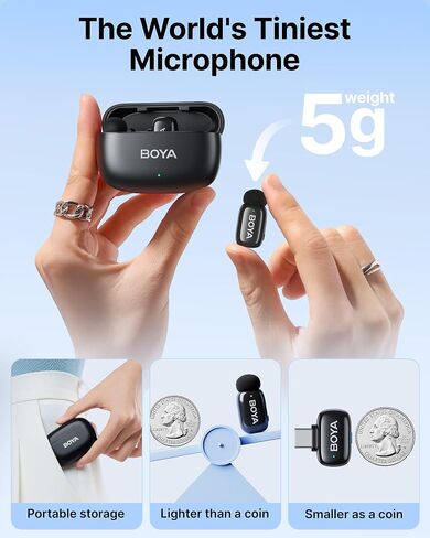 BOYA Mini Wireless Microphone for iPhone with MFi Certified Ligntning Interface,Noise Cancellation, 30H Battery Life with Charging Case,Voice Changer Microphone,iPhone Microphone for Video Recording in Kuwait