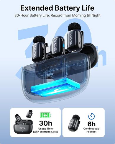 BOYA Mini Wireless Microphone for iPhone with MFi Certified Ligntning Interface,Noise Cancellation, 30H Battery Life with Charging Case,Voice Changer Microphone,iPhone Microphone for Video Recording in Kuwait
