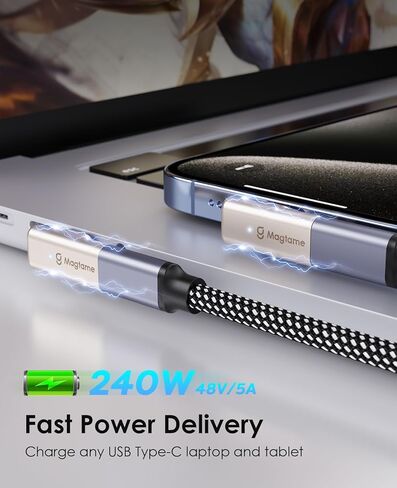 محول USB C مغناطيسي بقدرة 240 وات بسرعة 40 جيجابت في الثانية، حزمة واحدة من محولات النوع C المستقيمة مع نصيحتين، نقل بيانات سريع الشحن 24 سنًا 4K 60 هرتز لأجهزة الكمبيوتر المحمول USB 3/4 MacOS Pro/Air وأجهزة الكمبيوتر المحمول من النوع C in Kuwait