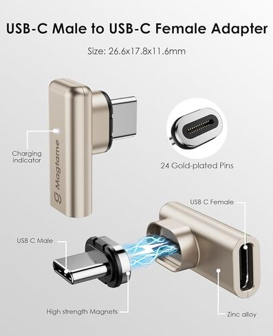 محول USB C مغناطيسي بقدرة 240 وات بسرعة 40 جيجابت في الثانية، حزمة واحدة من محولات النوع C المستقيمة مع نصيحتين، نقل بيانات سريع الشحن 24 سنًا 4K 60 هرتز لأجهزة الكمبيوتر المحمول USB 3/4 MacOS Pro/Air وأجهزة الكمبيوتر المحمول من النوع C in Kuwait