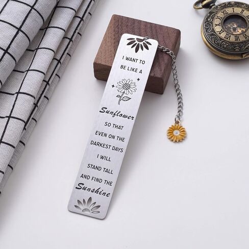 Sunflower Gift, Inspirational Sun Flower Bookmark with Sunflower Charm for Reading Book Lovers, Self Uplifting, Positive Affirmation Sunshine Gifts for Women - Be Like a Sunflower, Gold in Saudi Arabia