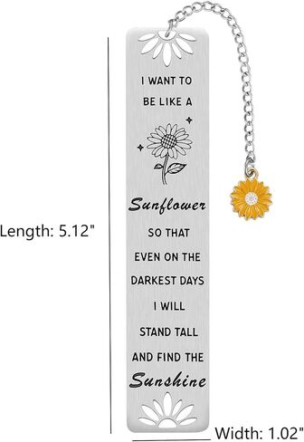 Sunflower Gift, Inspirational Sun Flower Bookmark with Sunflower Charm for Reading Book Lovers, Self Uplifting, Positive Affirmation Sunshine Gifts for Women - Be Like a Sunflower, Gold in Saudi Arabia