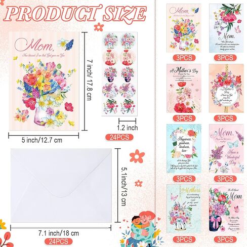 24 Pack Christian Mothers Day Religious Cards with Envelopes for Mom Floral Mothers Day Christian Greeting Cards for Prayer Gifts (Classic Style) in Saudi Arabia