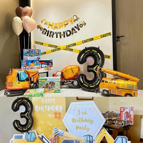 Construction Themed 3rd Birthday Party Balloon,40 Inch Big Mylar Foil Construction Number Balloon 3 Black for kids Birthday Party Decoration,Construction Themed Party Decorations Supplies in Saudi Arabia