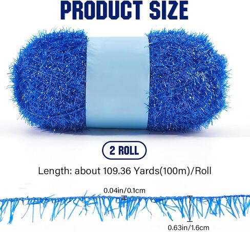 GORGECRAFT 2 Rolls 218 Yards Sparkle Scrubby Yarn Bundle Steel Blue Metallic Scrubby Polyester Eyelash Yarn for Dishcloths Knitting Weaving Crochet Doll Hat Cleaning Tool Craft Project in Saudi Arabia