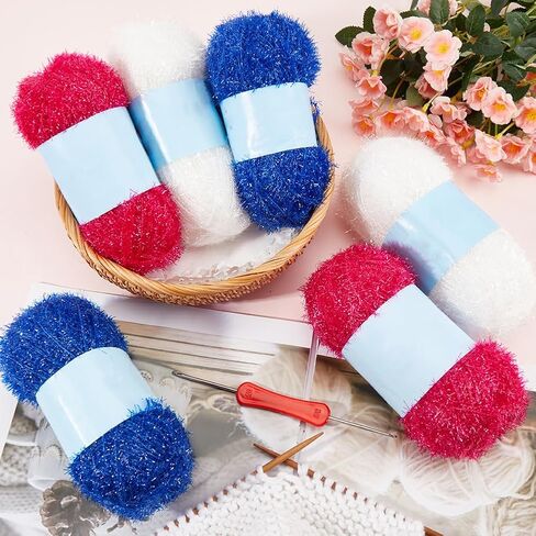 GORGECRAFT 2 Rolls 218 Yards Sparkle Scrubby Yarn Bundle Steel Blue Metallic Scrubby Polyester Eyelash Yarn for Dishcloths Knitting Weaving Crochet Doll Hat Cleaning Tool Craft Project in Saudi Arabia