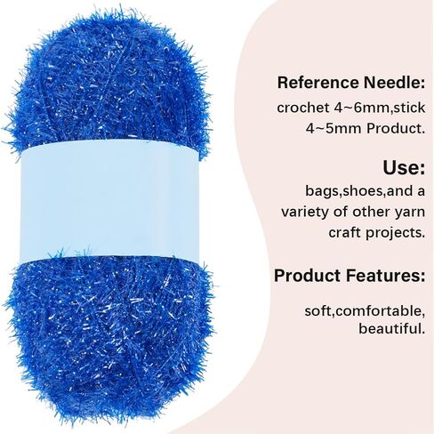GORGECRAFT 2 Rolls 218 Yards Sparkle Scrubby Yarn Bundle Steel Blue Metallic Scrubby Polyester Eyelash Yarn for Dishcloths Knitting Weaving Crochet Doll Hat Cleaning Tool Craft Project in Saudi Arabia