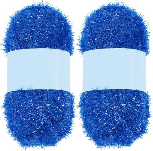 GORGECRAFT 2 Rolls 218 Yards Sparkle Scrubby Yarn Bundle Steel Blue Metallic Scrubby Polyester Eyelash Yarn for Dishcloths Knitting Weaving Crochet Doll Hat Cleaning Tool Craft Project in Saudi Arabia