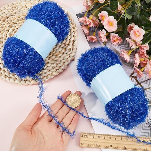 GORGECRAFT 2 Rolls 218 Yards Sparkle Scrubby Yarn Bundle Steel Blue Metallic Scrubby Polyester Eyelash Yarn for Dishcloths Knitting Weaving Crochet Doll Hat Cleaning Tool Craft Project in Saudi Arabia