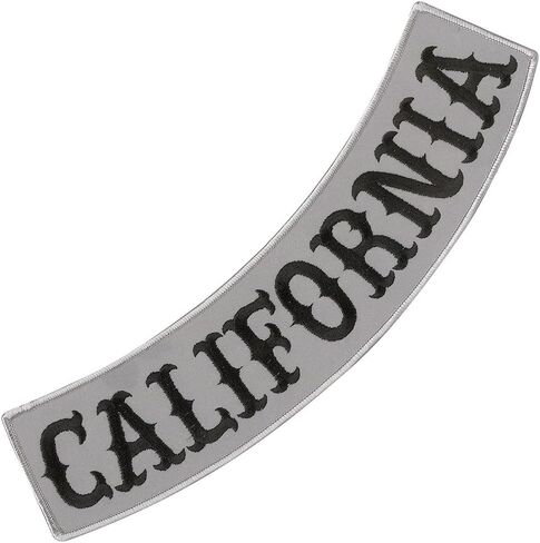 VEGASBEE® California Patch Embroidered Iron-On Patch Biker Jacket Rider Vest Bottom Rocker 12" USA Original (Black-White) in Saudi Arabia