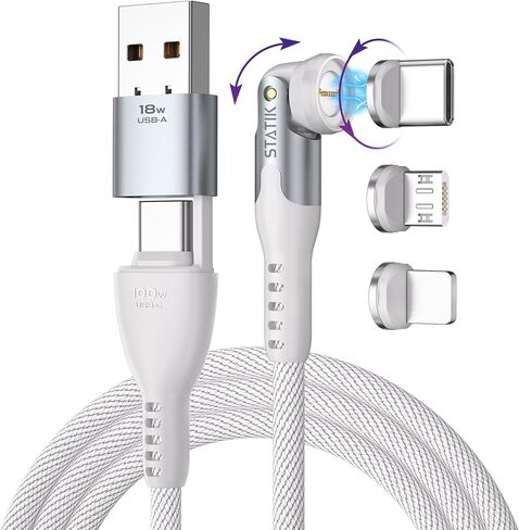 Statik GloBright 360 Pro Magnetic Charging Cable 3 Pack, Light Up Charging Cable, Magnetic USB C Charging Cable, LED Charging Cable, Magnetic Charger Cable, Glowing Light Up Phone Charger Cord 3FT/1M in Kuwait