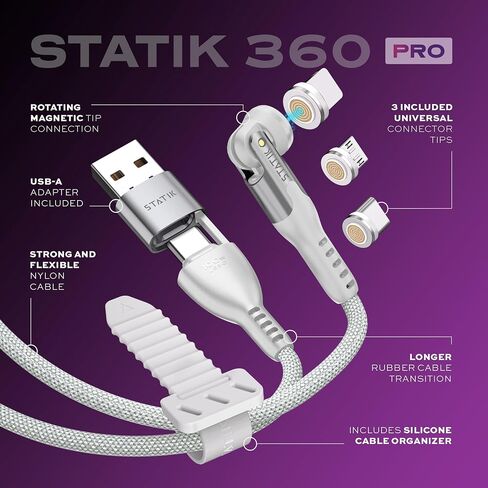 Statik GloBright 360 Pro Magnetic Charging Cable 3 Pack, Light Up Charging Cable, Magnetic USB C Charging Cable, LED Charging Cable, Magnetic Charger Cable, Glowing Light Up Phone Charger Cord 3FT/1M in Kuwait
