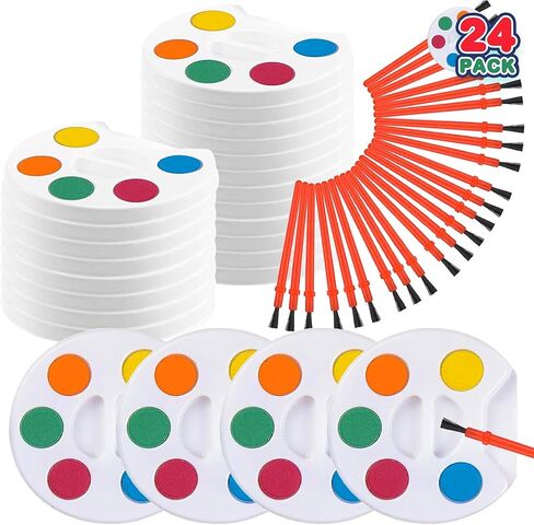 Mini Watercolor Kids Paint Set, Pack of 24, Bulk Kids Paint Palette, 5 Color Mini Paint Set Kit with Brushes, Art Party Favors for Kids 3-5 Boys & Girls, Educational Paint Party Favors for Kids Party in Kuwait