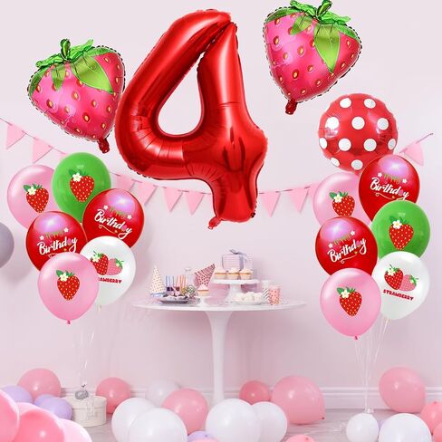 16-Pack Strawberry Balloons Set, Strawberry Foil Balloon for Berry 4nd Birthday Party Supplies, Strawberry Themed Party, Birthday Party Decorations for Girls（4） in Saudi Arabia