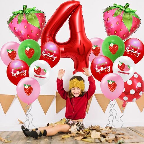16-Pack Strawberry Balloons Set, Strawberry Foil Balloon for Berry 4nd Birthday Party Supplies, Strawberry Themed Party, Birthday Party Decorations for Girls（4） in Saudi Arabia