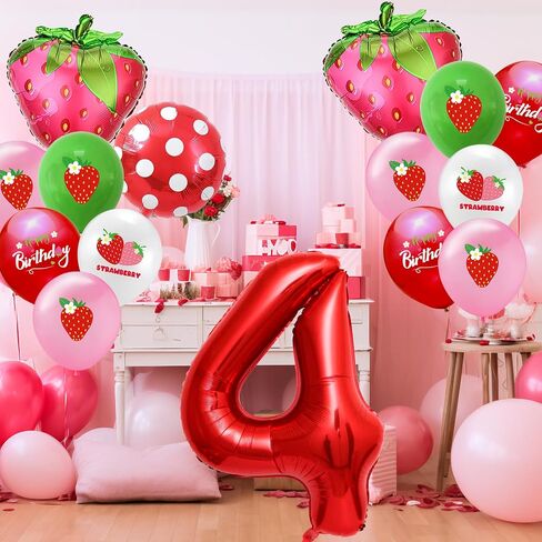 16-Pack Strawberry Balloons Set, Strawberry Foil Balloon for Berry 4nd Birthday Party Supplies, Strawberry Themed Party, Birthday Party Decorations for Girls（4） in Saudi Arabia