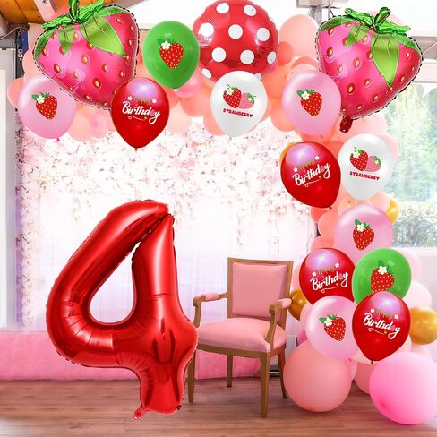 16-Pack Strawberry Balloons Set, Strawberry Foil Balloon for Berry 4nd Birthday Party Supplies, Strawberry Themed Party, Birthday Party Decorations for Girls（4） in Saudi Arabia