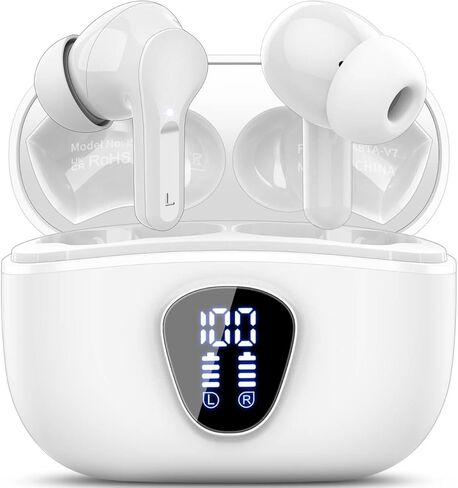 Wireless Earbuds, Bluetooth 5.3 Headphones HiFi Stereo, Bluetooth Earbuds with ENC Noise Cancelling Mic, IP7 Waterproof in Ear Earphones, 48H, LED Display Ear buds for Pad Phones Workout, Deep Green in Kuwait