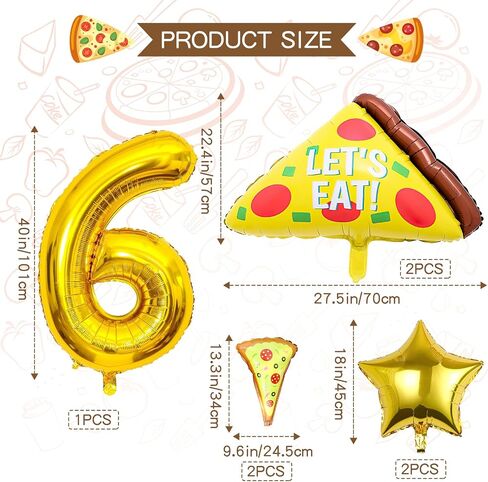 7pcs بالونات البيتزا ، رقم عيد ميلاد البيتزا رقم Mylar Poil Balloon Pizza Slice Party Supplies Pizzaria Decortations (8) in Kuwait