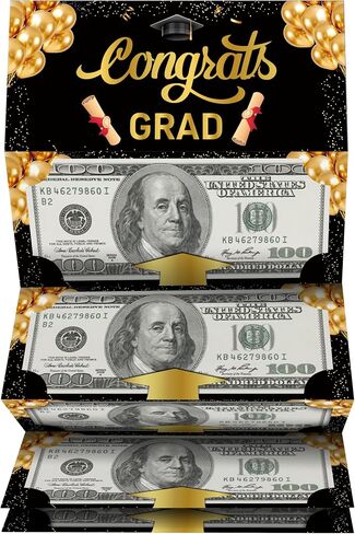 Graduation Money Holder, Black Gold Graduation Gifts for Class of 2025, Surprise Money Card for College High School, Money Holder with 6 Slots for Cash, Grad Party Supplies(1 Pack), 02 in Saudi Arabia
