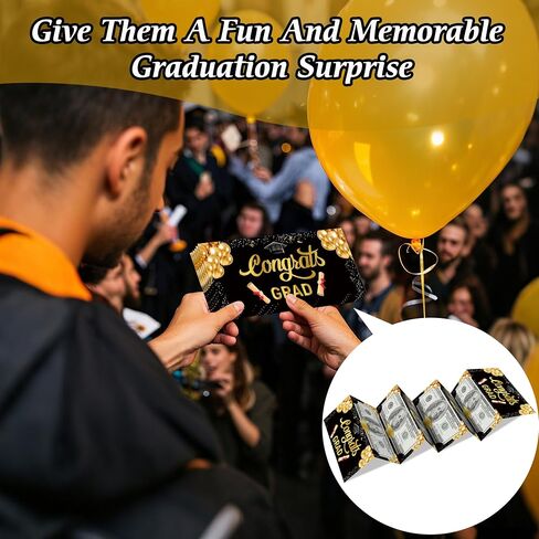 Graduation Money Holder, Black Gold Graduation Gifts for Class of 2025, Surprise Money Card for College High School, Money Holder with 6 Slots for Cash, Grad Party Supplies(1 Pack), 02 in Saudi Arabia